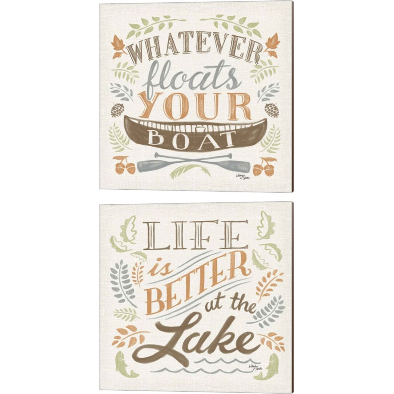Lake Life Green B by Wellington Studio 14" x 14" Canvas Wall Art (Set of 2)